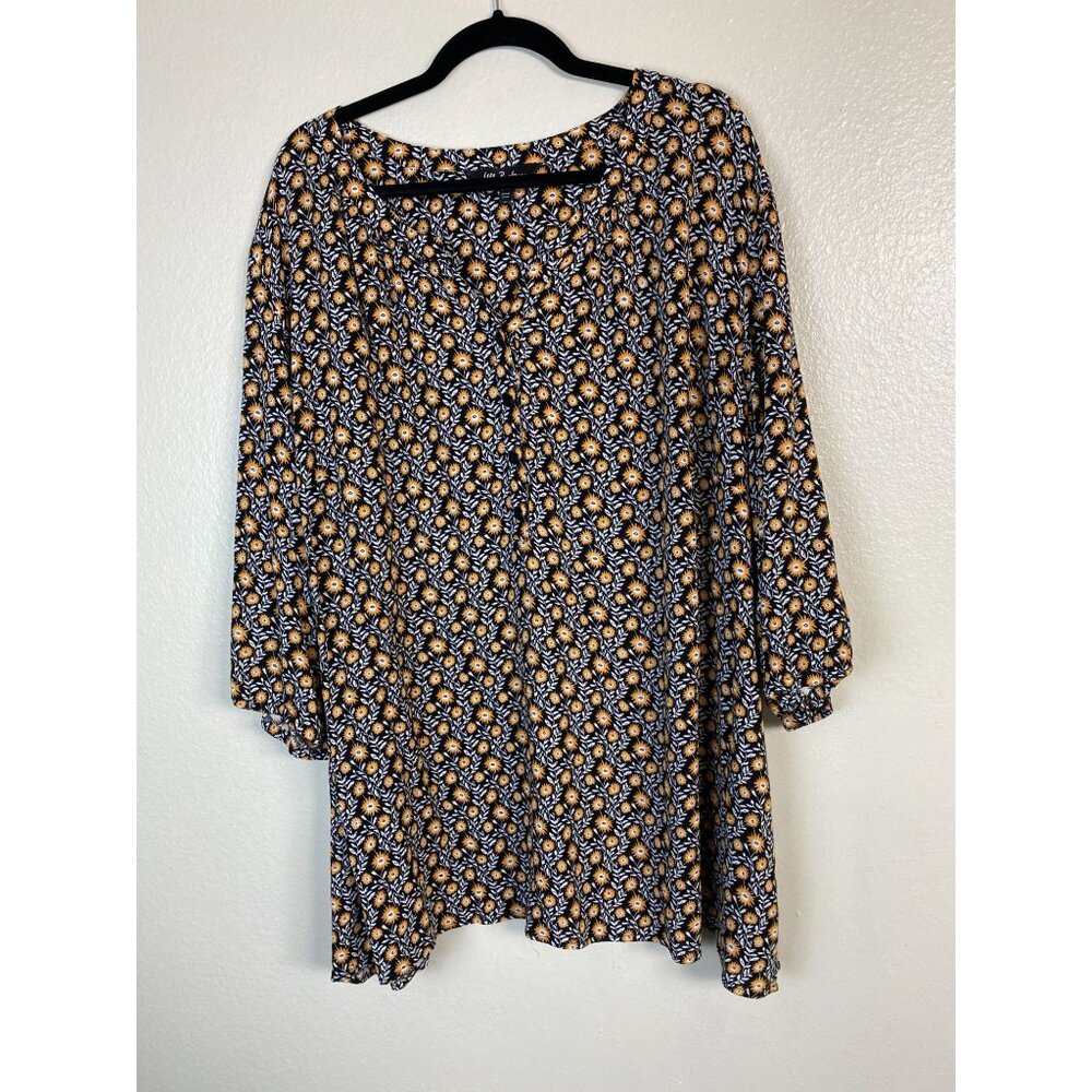 Ulla Popken Womens Floral Tunic Top Plus Size 24 26 Black Orange Peasant Boho‎
